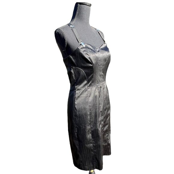 Y2K Betsey Johnson Black Pinstripe Satin Suspender Dress Whimsey Goth Grunge 4 - Picture 4 of 9